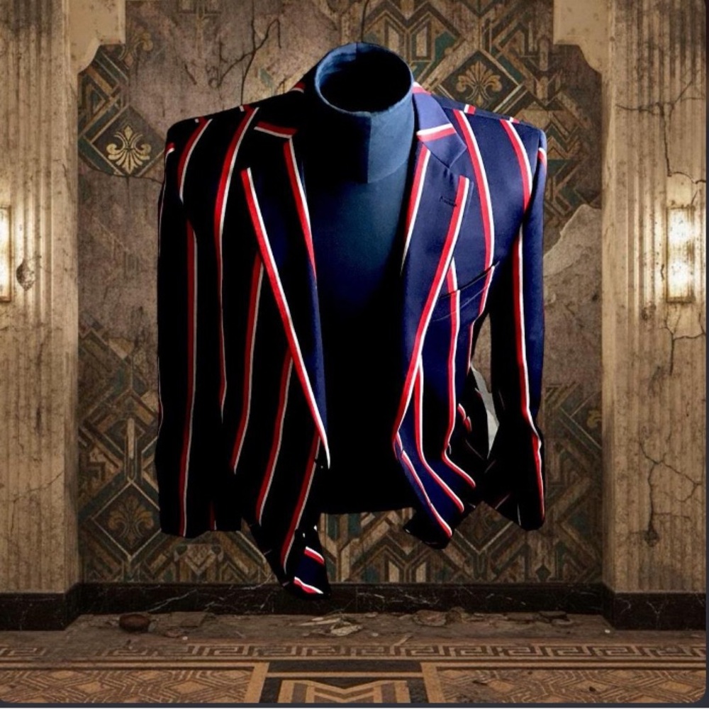 Brooks Brothers Rare Luxury Navy Blazer with Red and White Stripes High Quality - Picture 4 of 15
